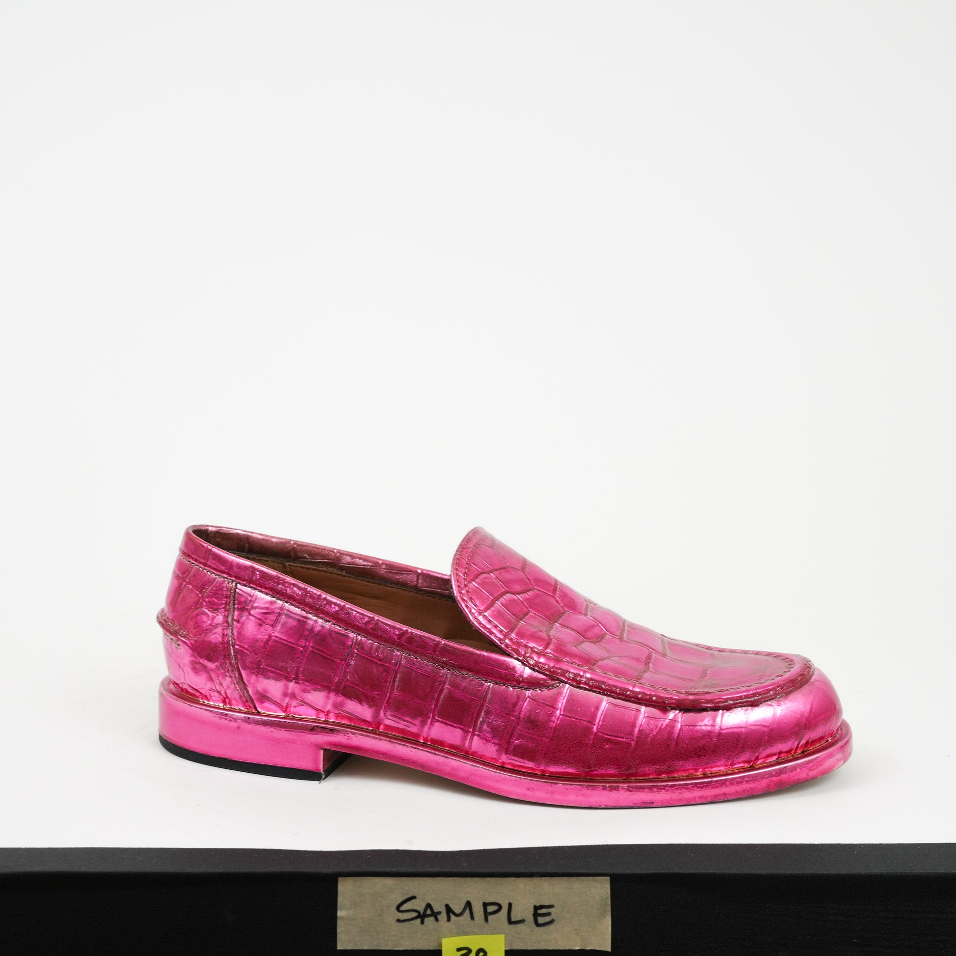 One of a Kind Metallic Hot Pink Painted College Loafer Sample Size 38