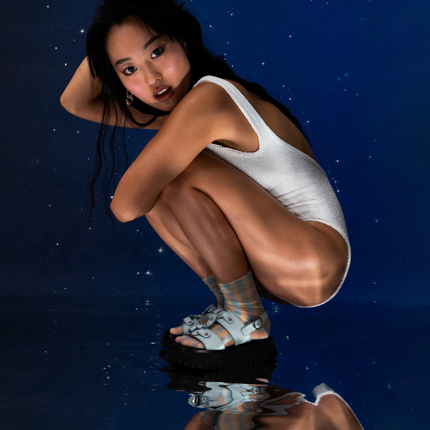LABUCQ ATLAS SANDAL SKY BLUE PATENT LEATHER