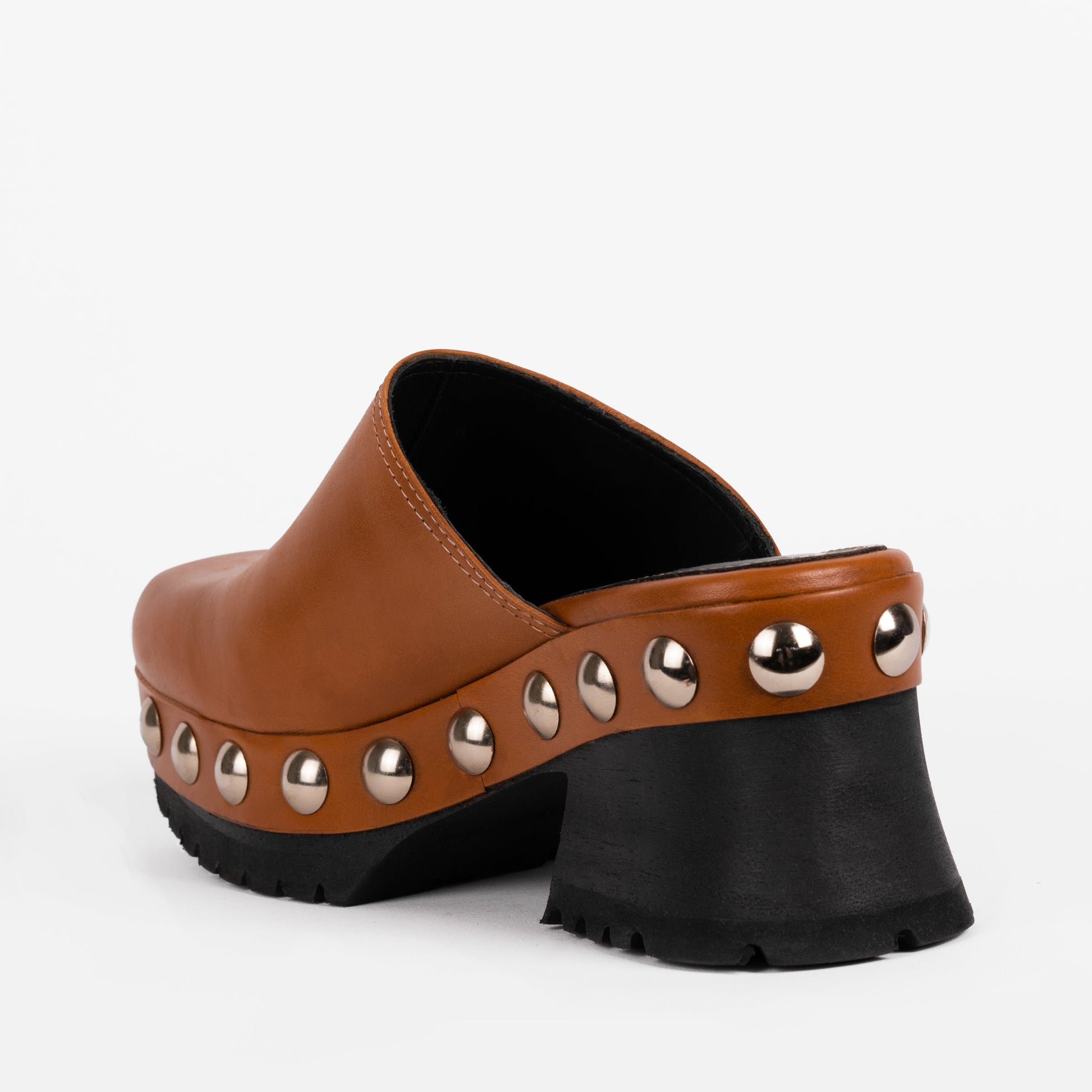 Labucq Clog Mule Tan Vacchetta Leather with Silver Studs