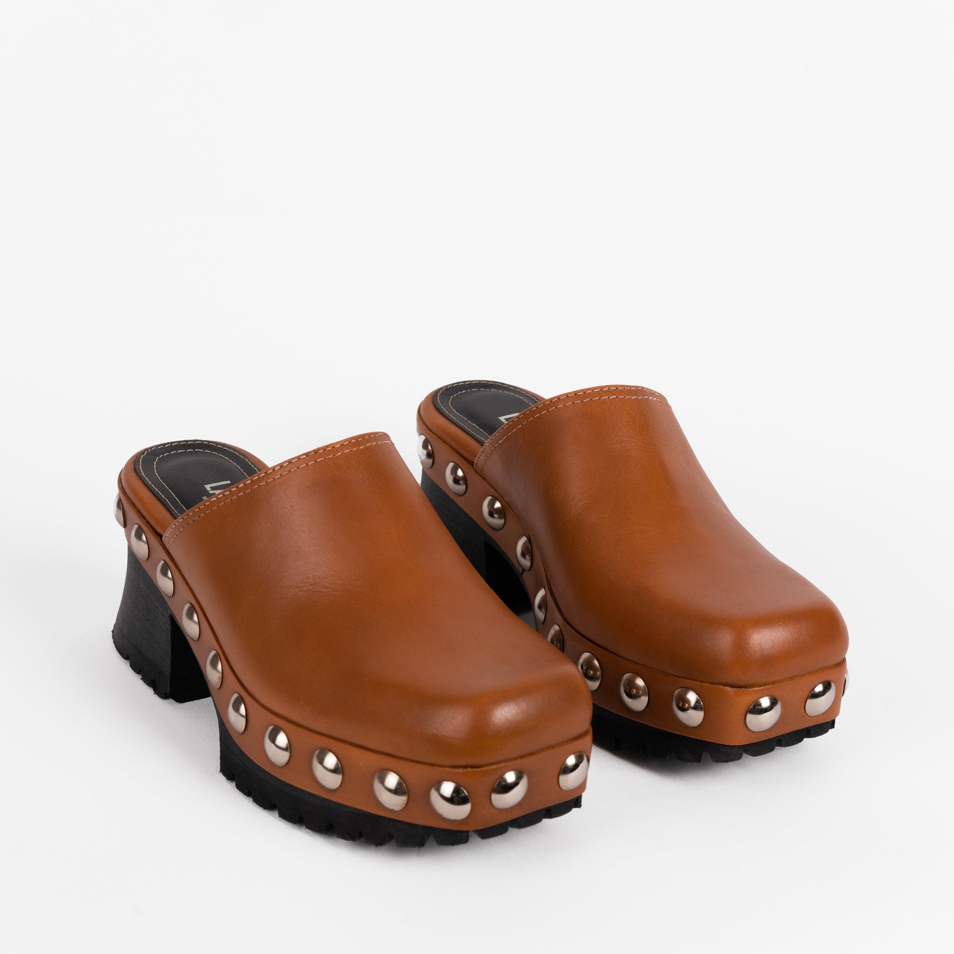 Labucq Clog Mule Tan Vacchetta Leather with Silver Studs