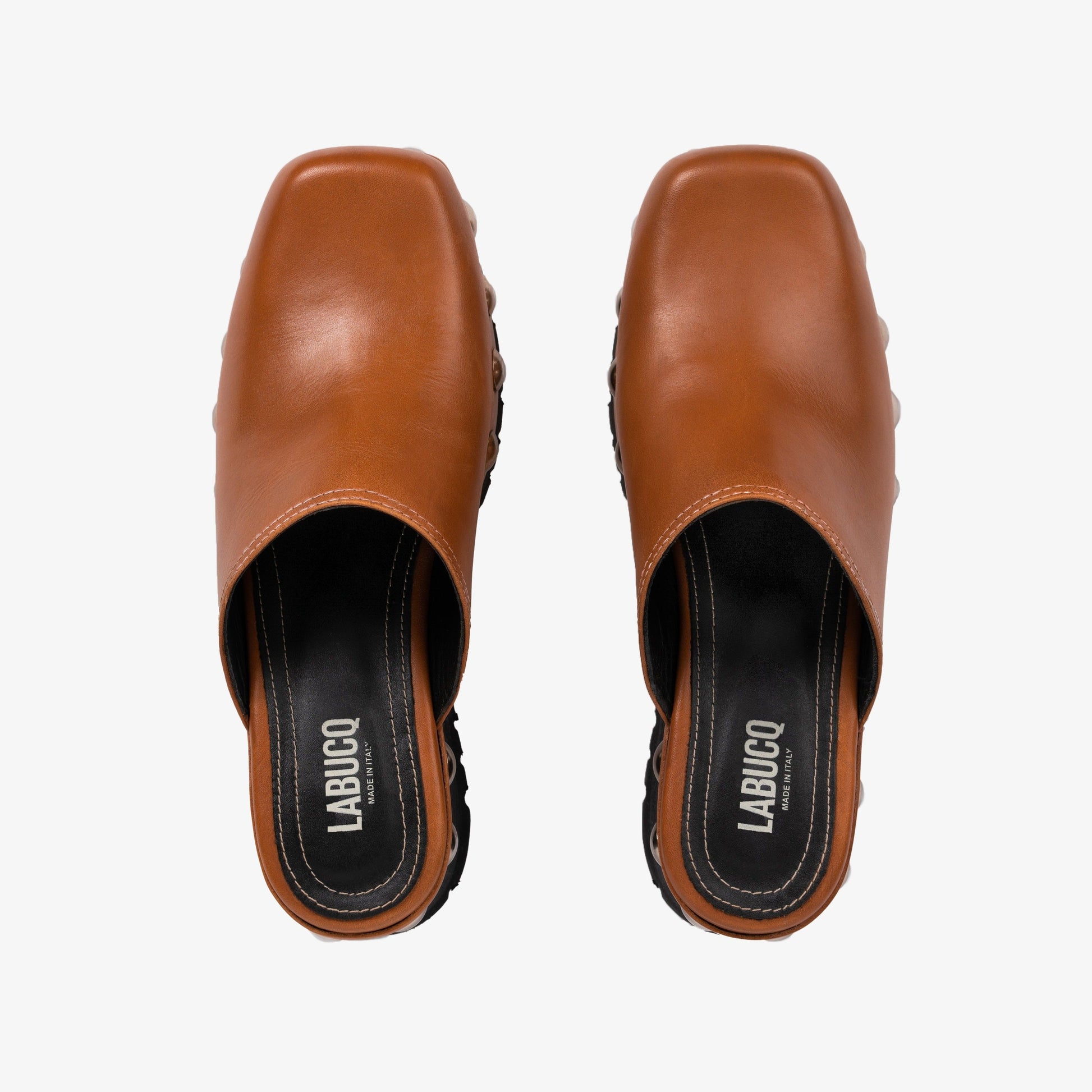 Labucq Clog Mule Tan Vacchetta Leather with Silver Studs