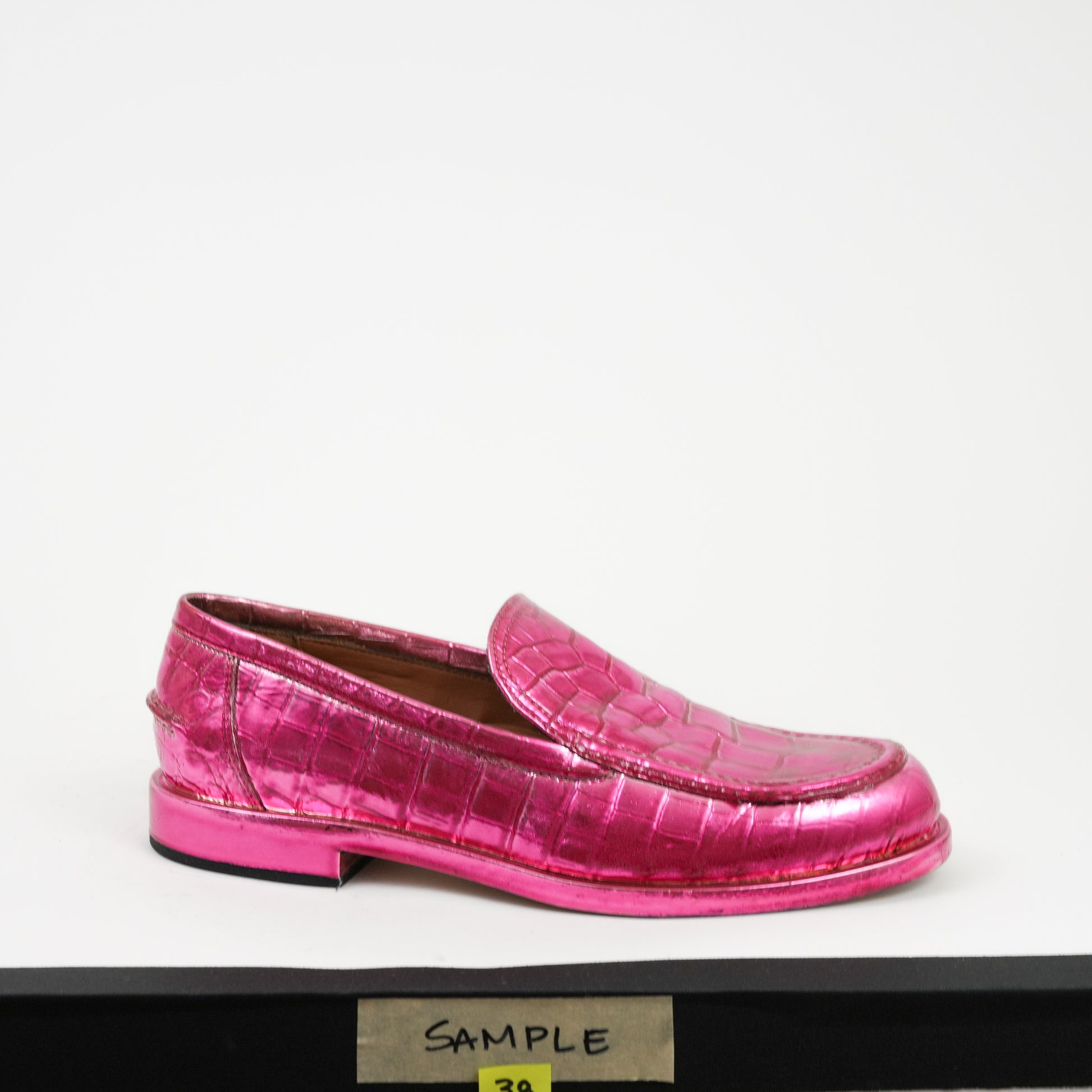 One of a Kind Metallic Hot Pink Painted College Loafer Sample Size 38