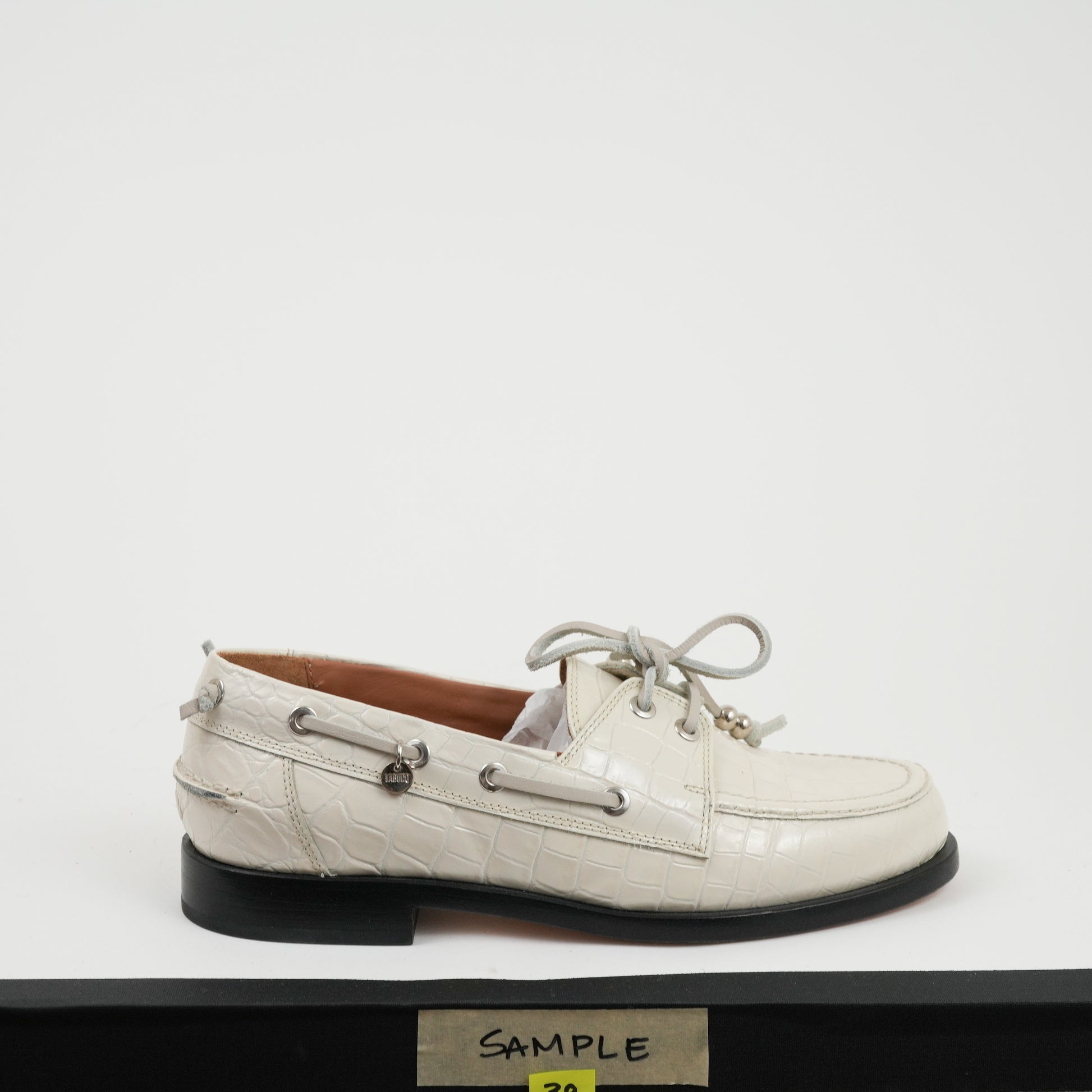 Nelson Boat Shoe Ivory Crocco Sample Size 38