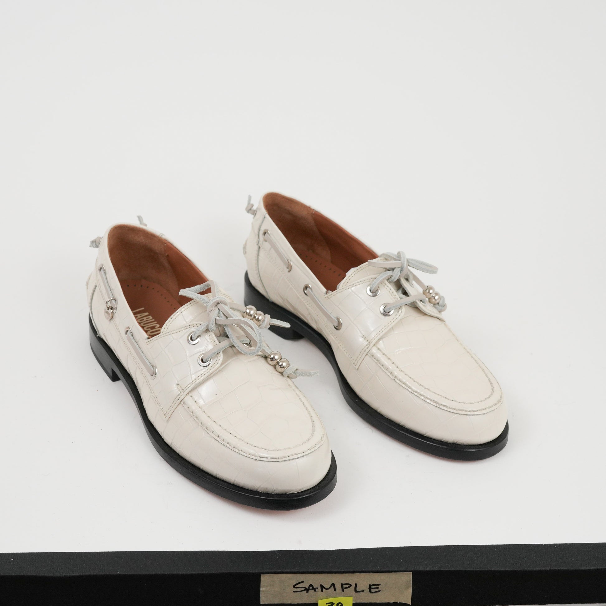 Nelson Boat Shoe Ivory Crocco Sample Size 38