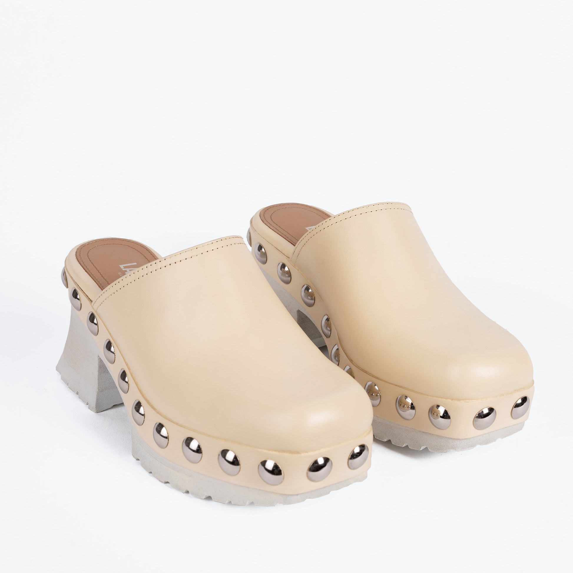 Labucq Clog Mule Cream Vachetta Leather with Silver Studs