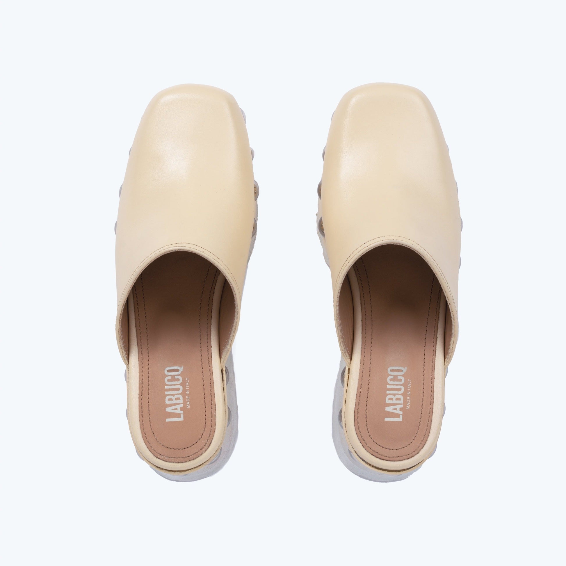 Labucq Clog Mule Cream Vachetta Leather with Silver Studs