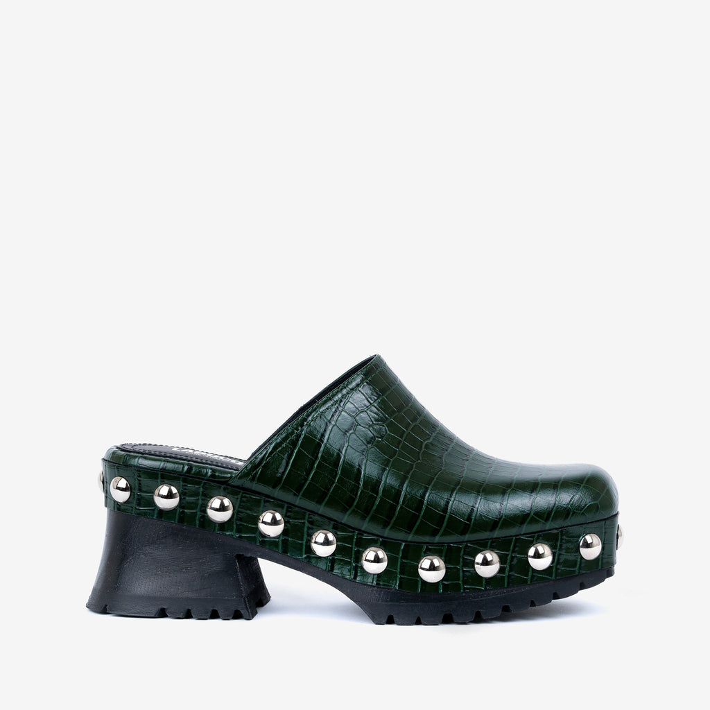 Labucq Clog Emerald Green Embossed Crocco Leather