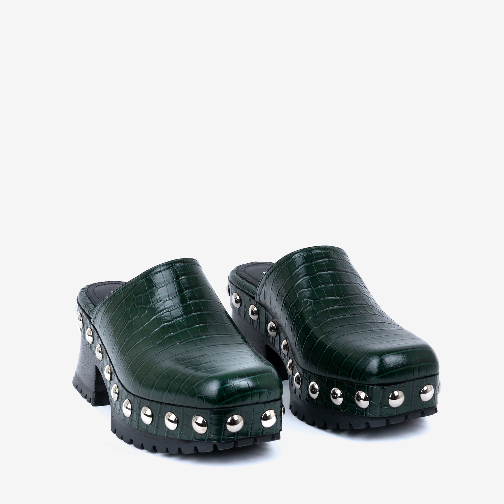 Labucq Clog Emerald Green Embossed Crocco Leather