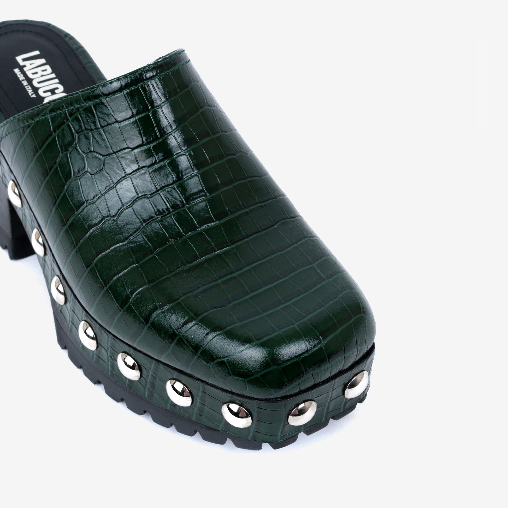 Labucq Clog Emerald Green Embossed Crocco Leather