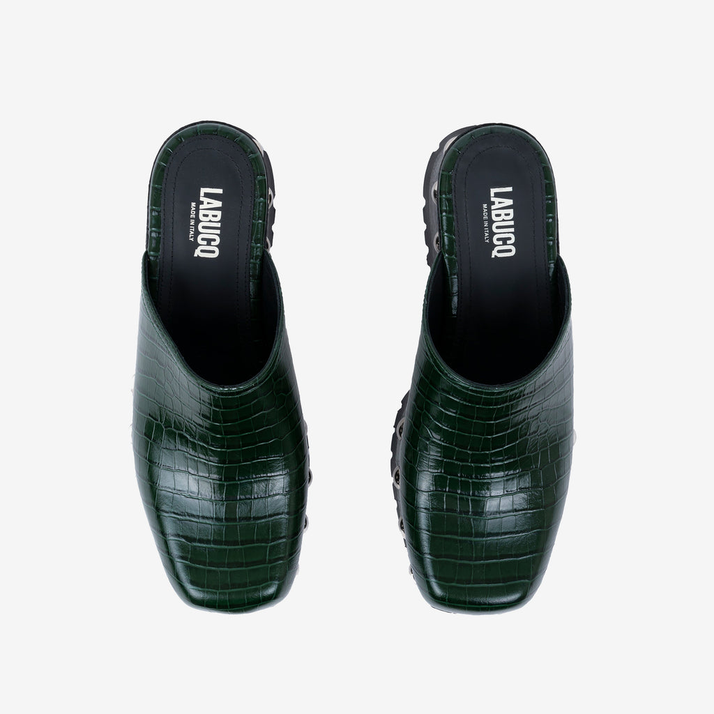 Labucq Clog Emerald Green Embossed Crocco Leather