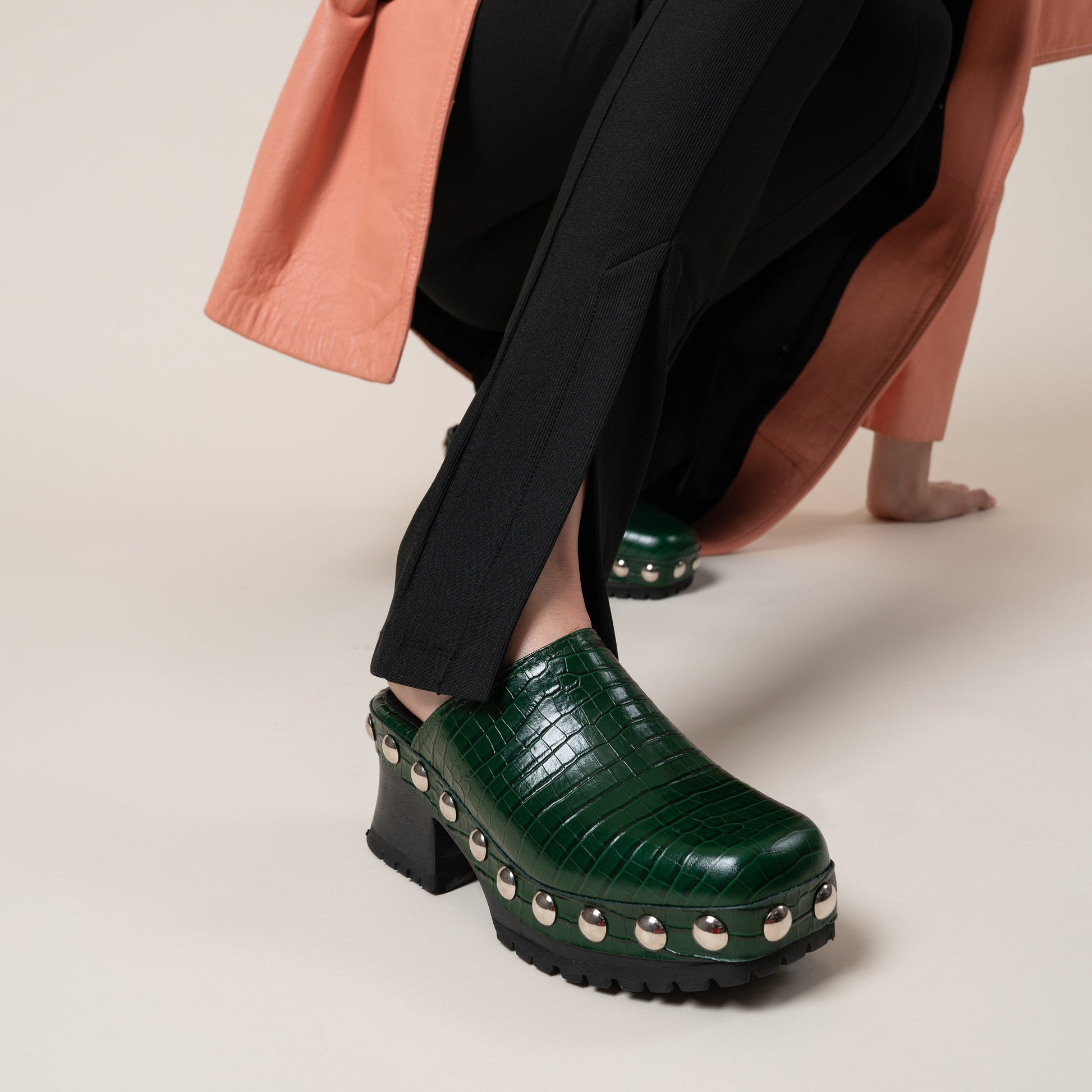 Labucq Clog Emerald Green Embossed Crocco Leather