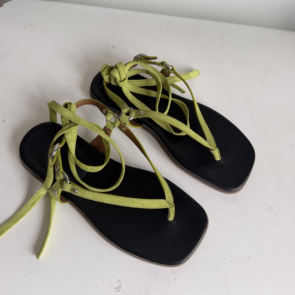 Thong Ankle Tie Sandal Lime Suede Sample Size 37