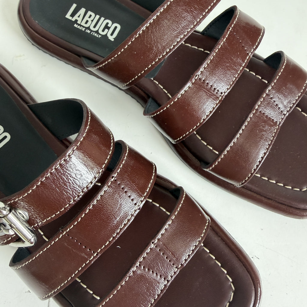 Triple Strap Buckle Sandal Brown Patent Sample Size 37