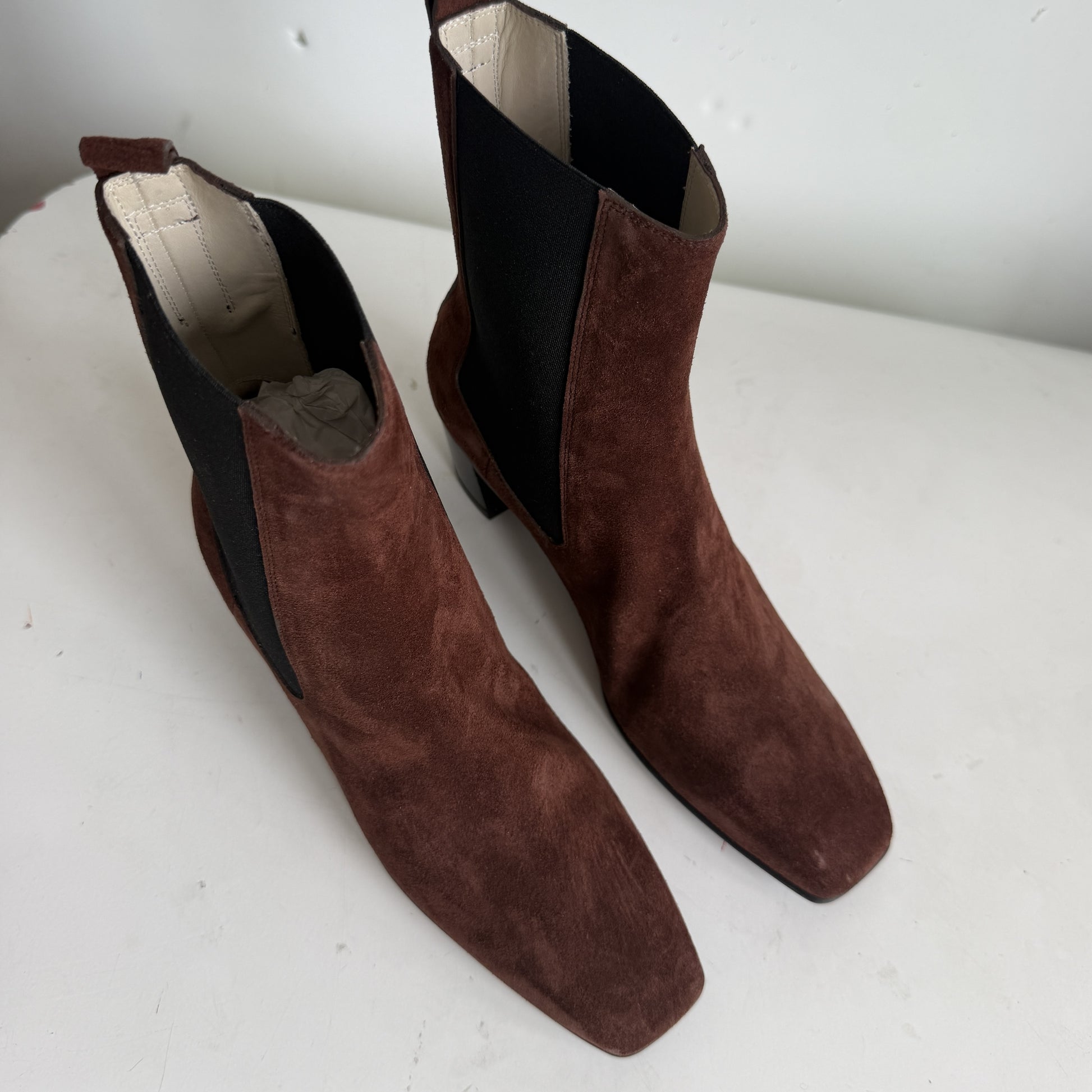 Tan Suede Chelsea Bootie Sample Size 37