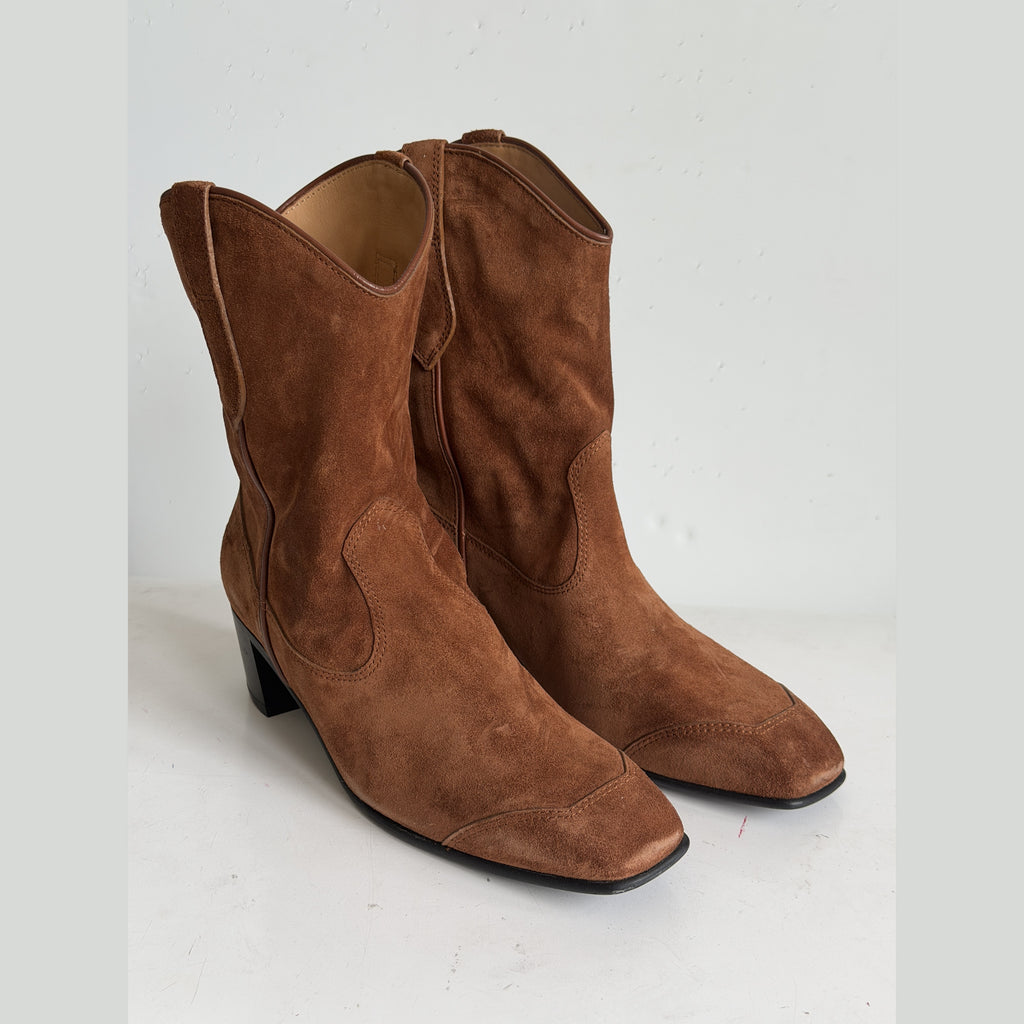 Tan Suede Western Bootie Sample Size 37