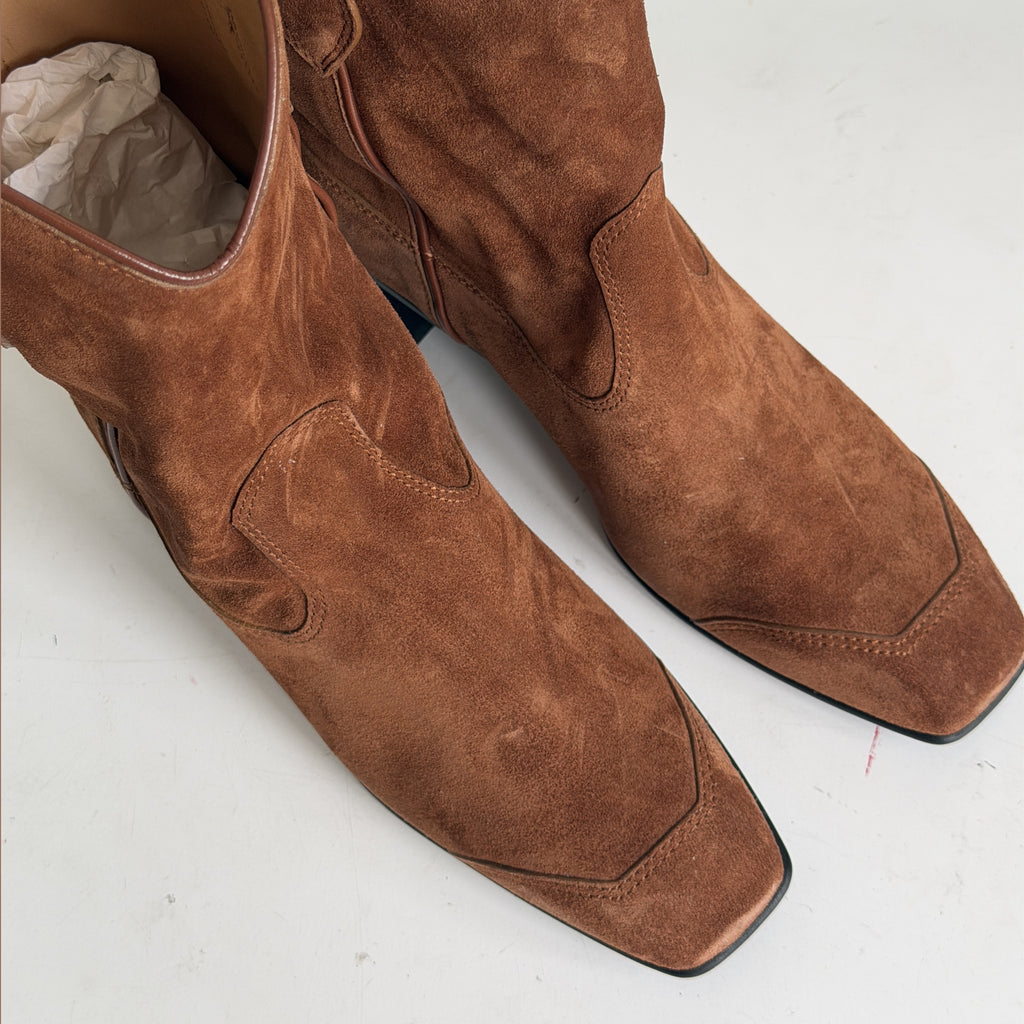 Tan Suede Western Bootie Sample Size 37