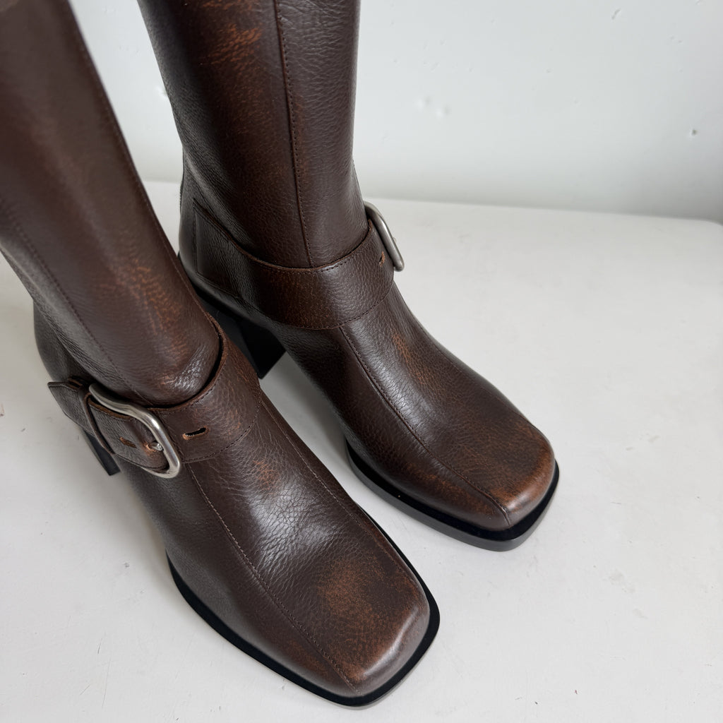 Janis Boot Brown Brushed Leather Sample Size 37