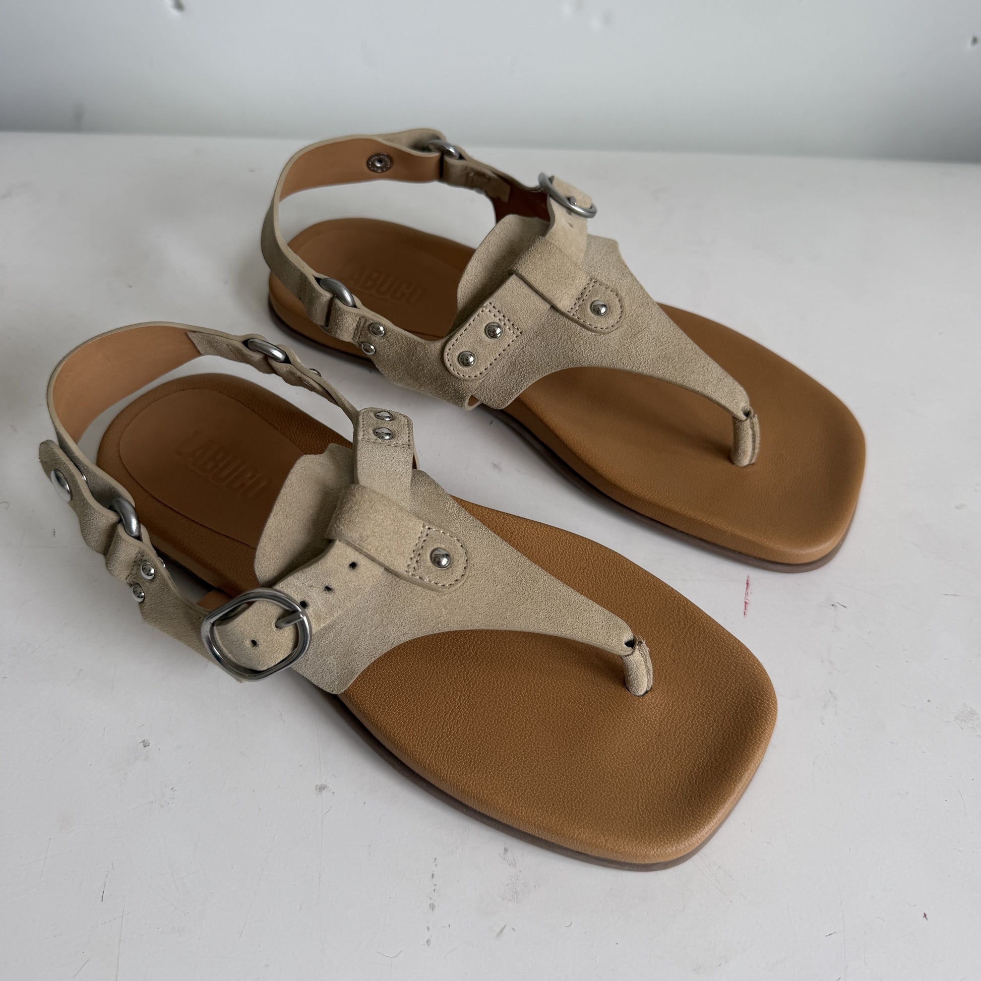 Stone Suede Buckle Flip Flop Sample Size 37
