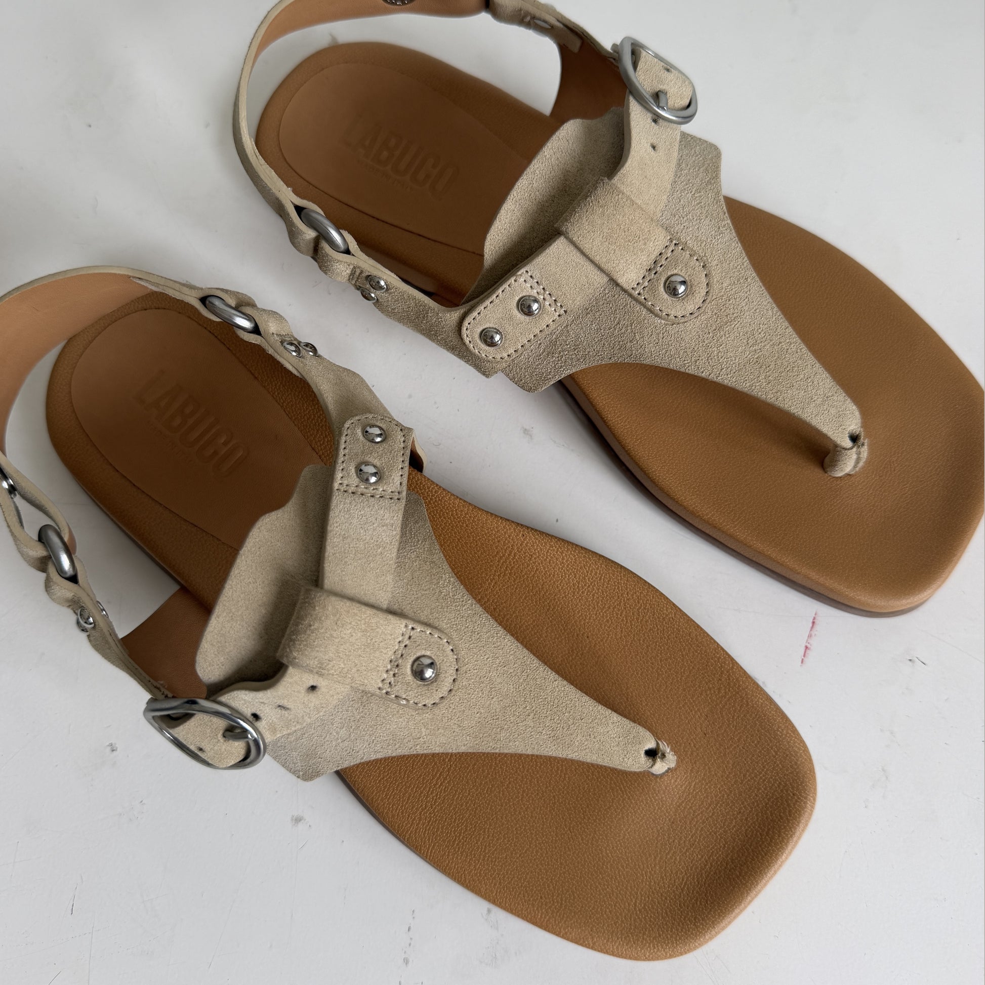 Stone Suede Buckle Flip Flop Sample Size 37