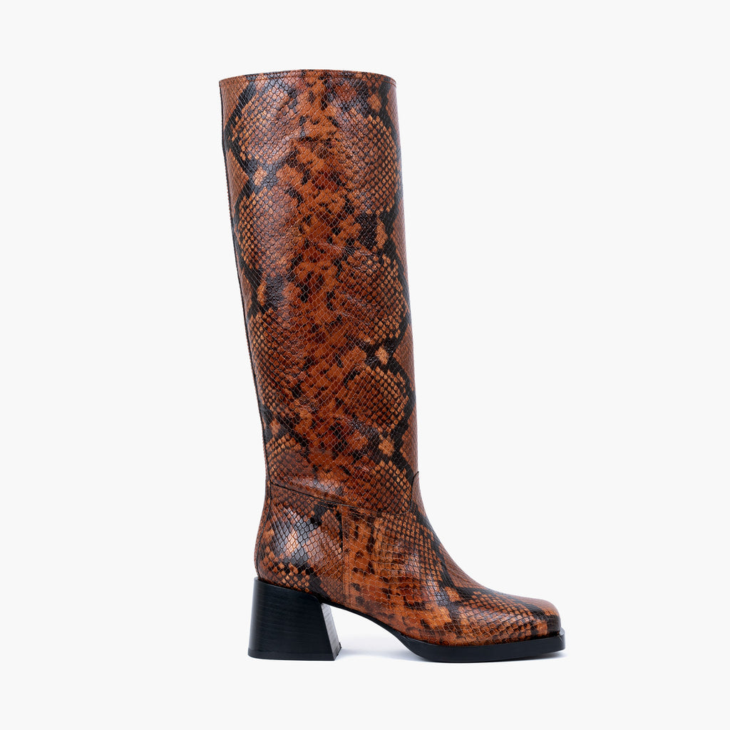 Labucq Joan Knee High Boot Caramel Printed Python Leather