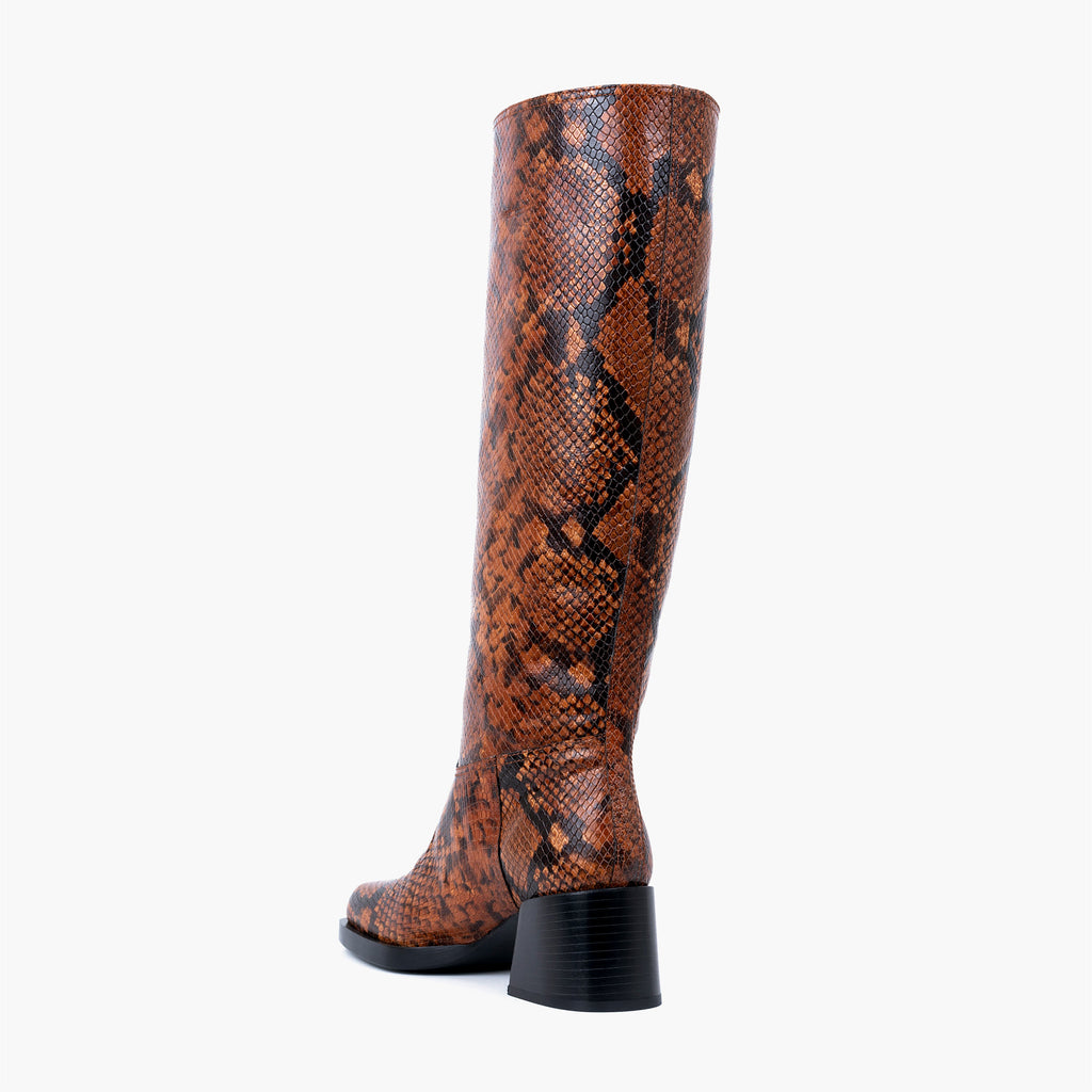 Labucq Joan Knee High Boot Caramel Printed Python Leather