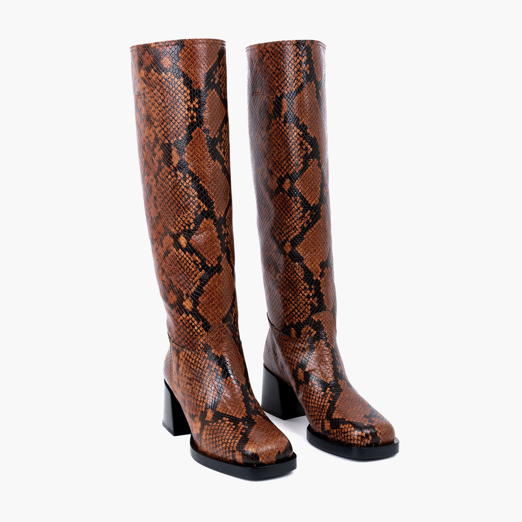 Labucq Joan Knee High Boot Caramel Printed Python Leather