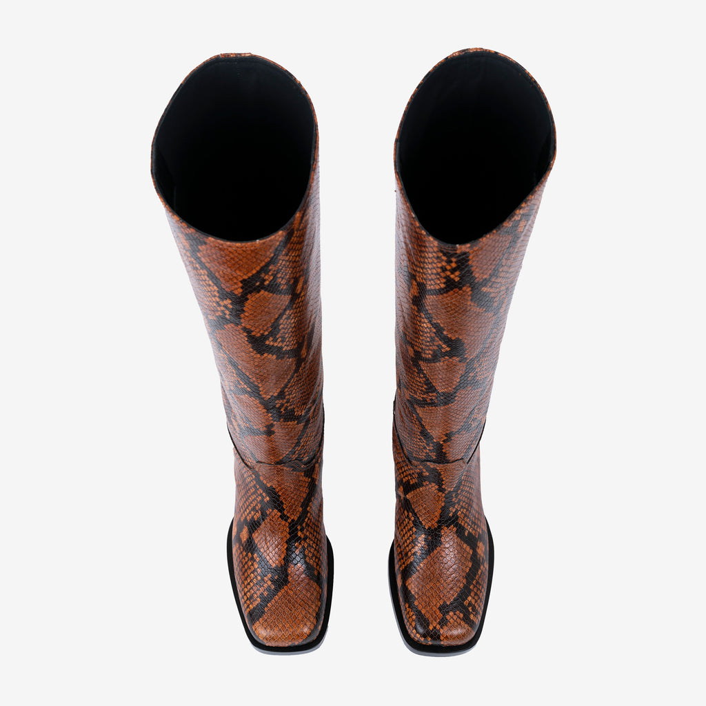 Labucq Joan Knee High Boot Caramel Printed Python Leather
