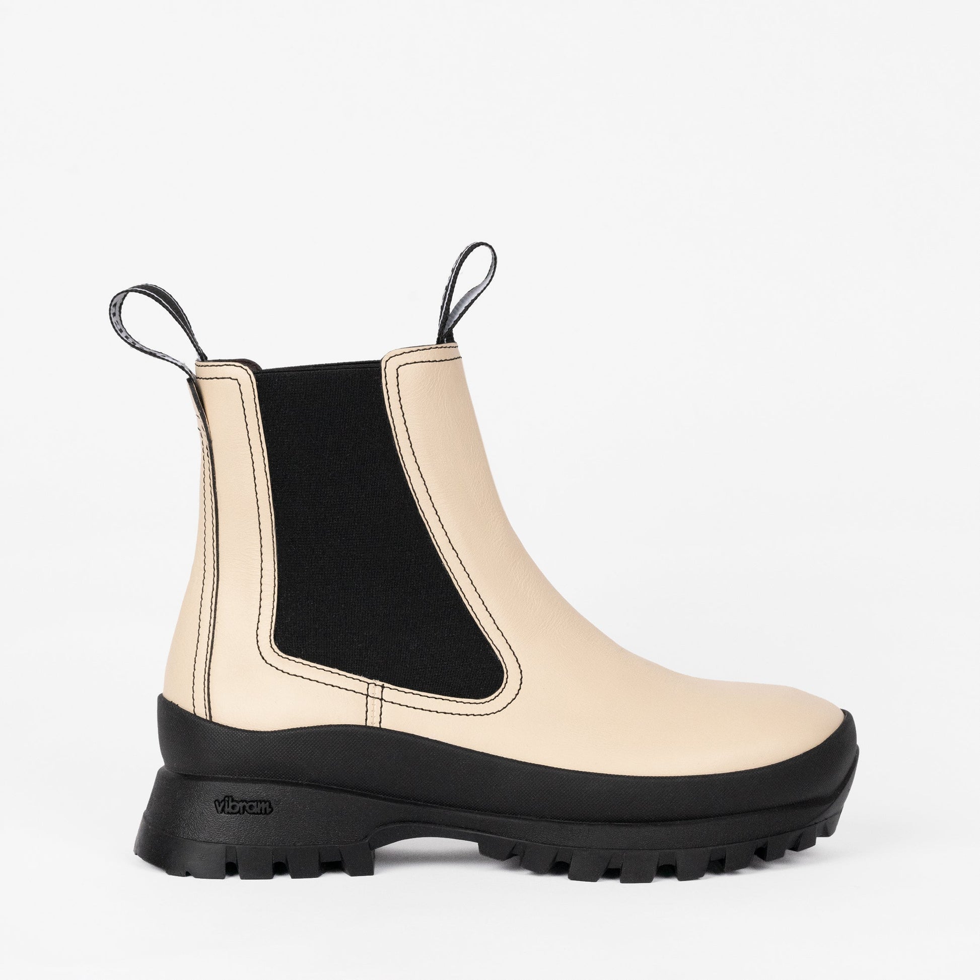 Labucq Suba Chelsea Boot in Cream. Side View.