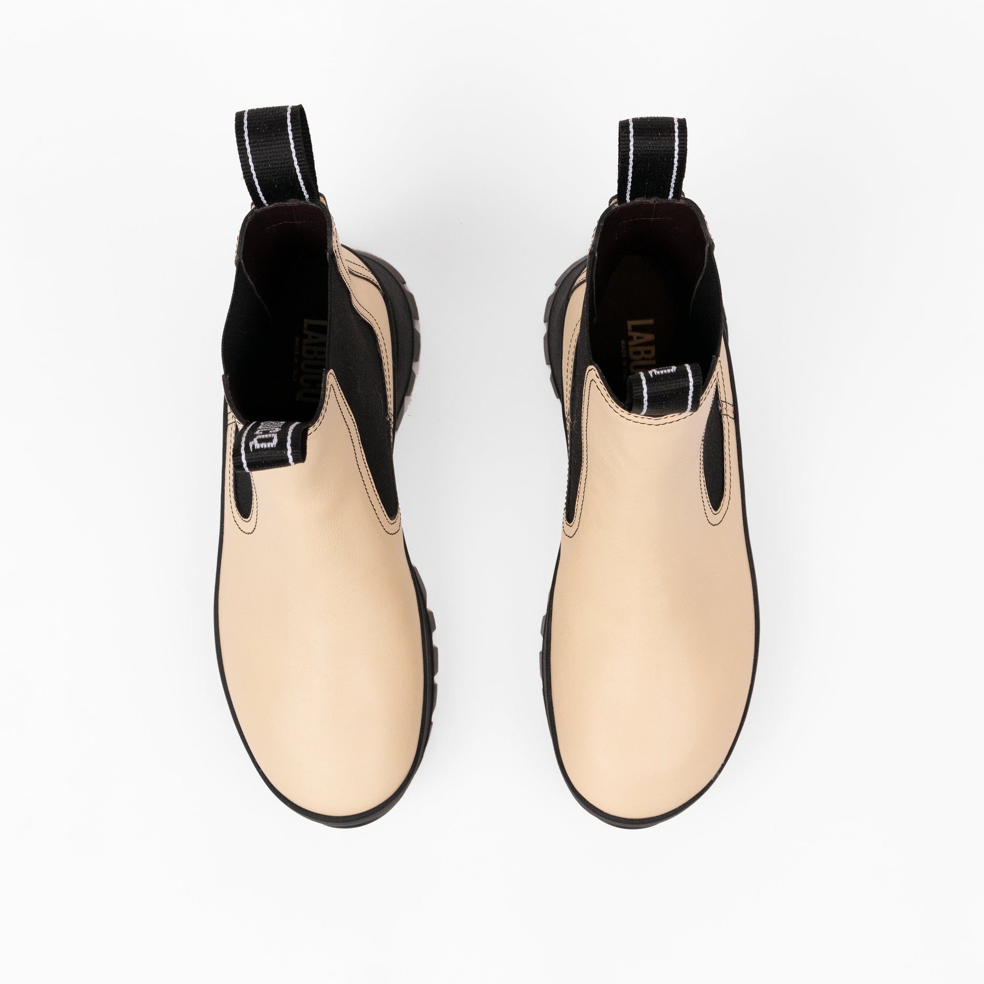 Labucq Suba Chelsea Boot in Cream. From above.