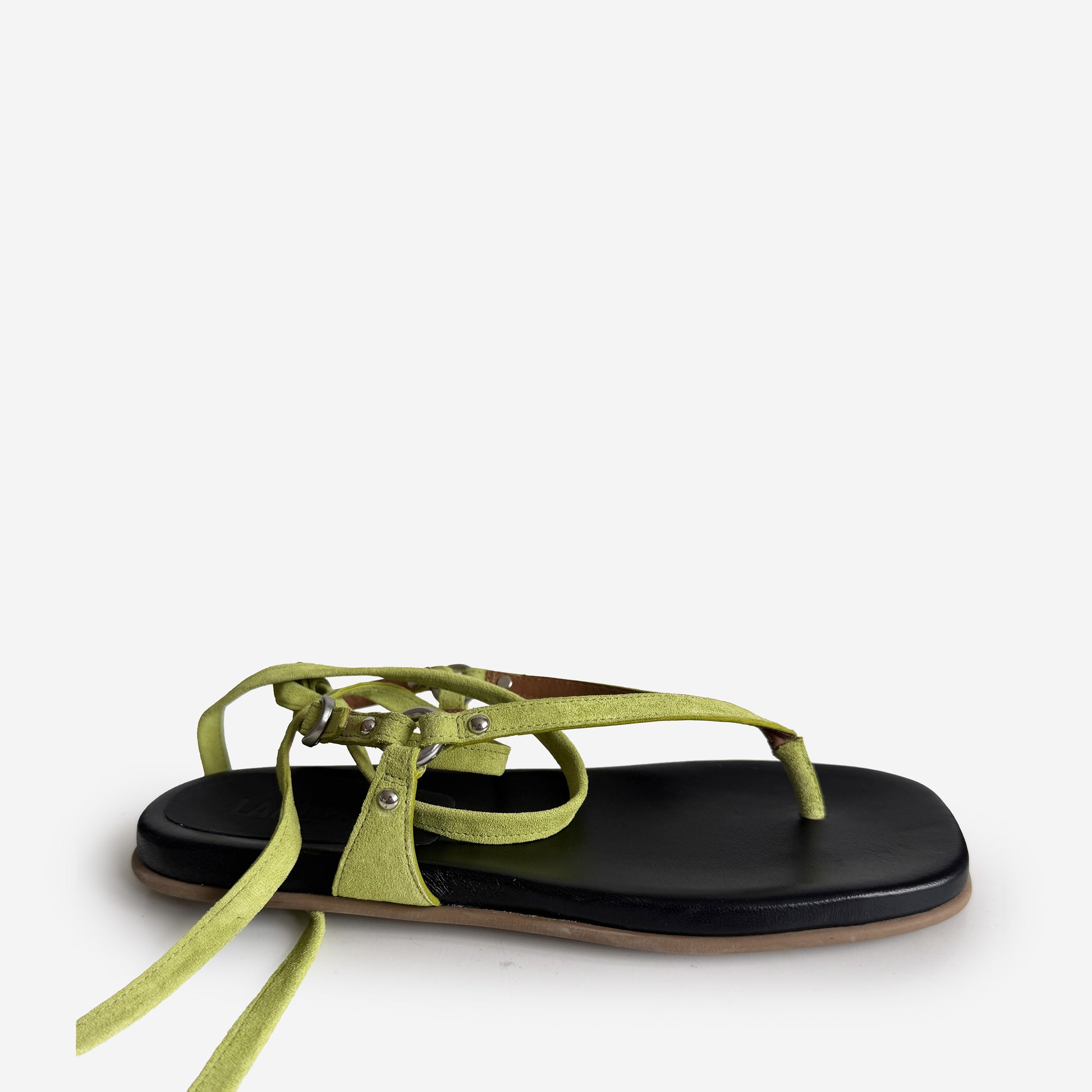 Thong Ankle Tie Sandal Lime Suede Sample Size 37