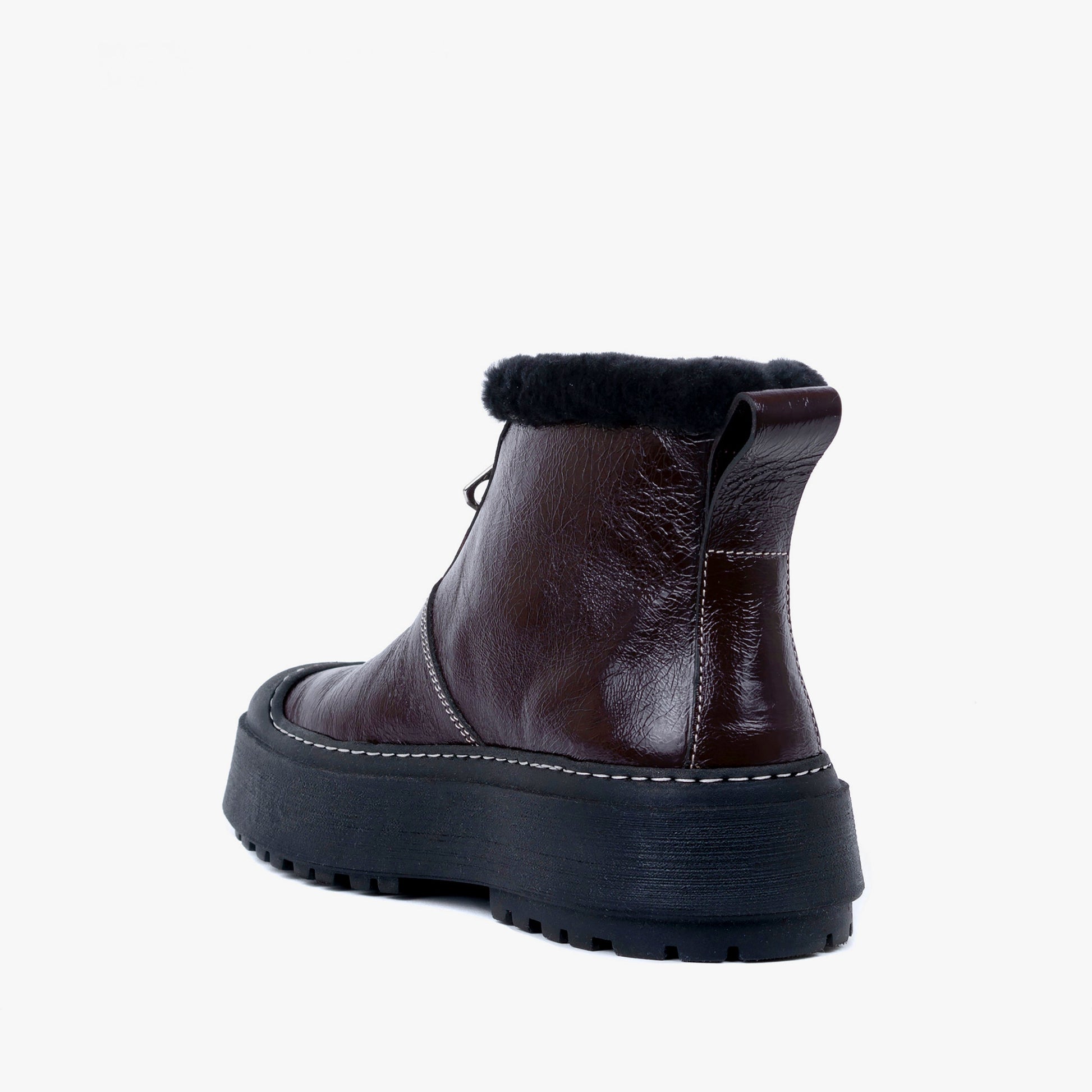 Labucq Teddy Zip Boot Dark Brown with Black Shearling Lining and Black Outsole