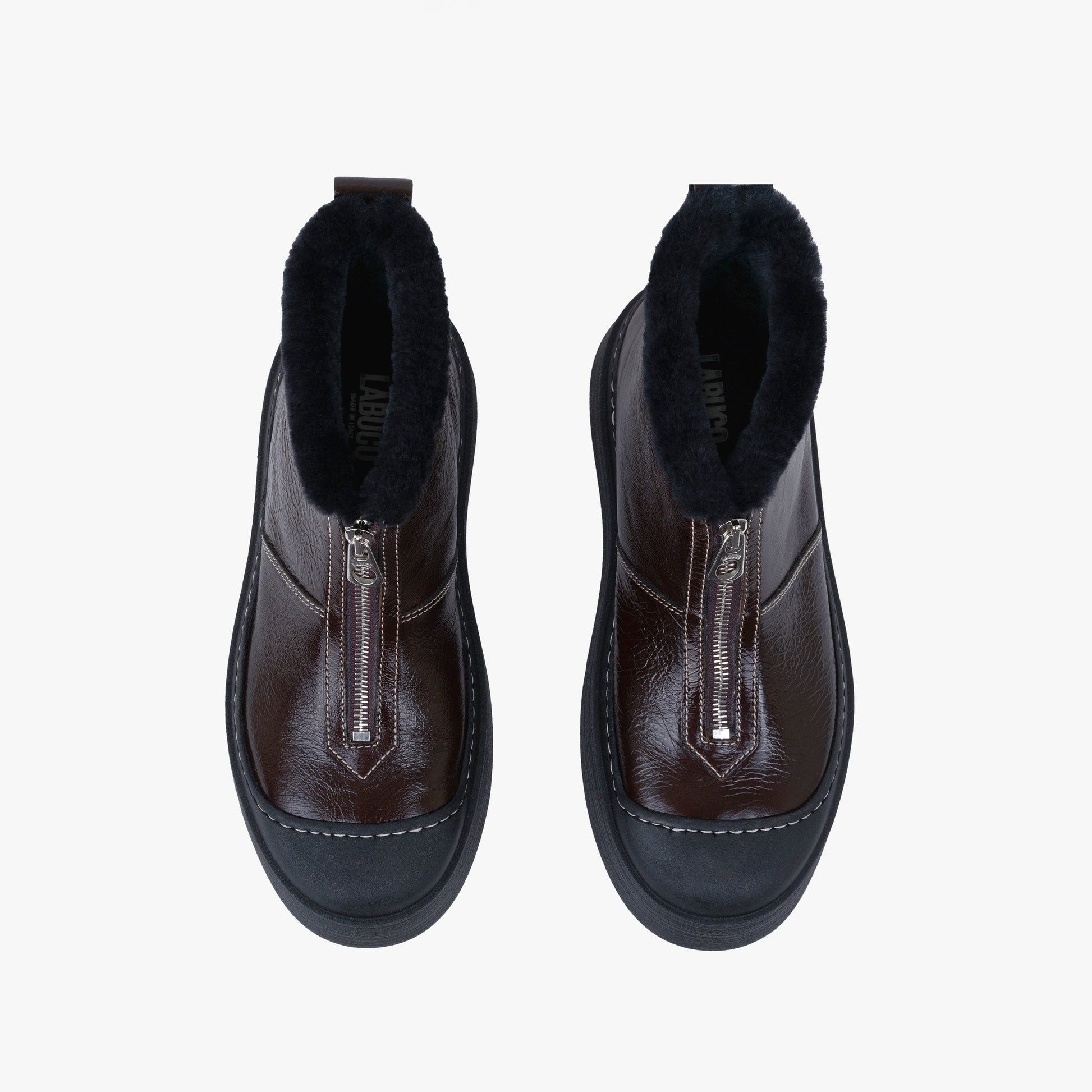 Labucq Teddy Zip Boot Dark Brown with Black Shearling Lining and Black Outsole